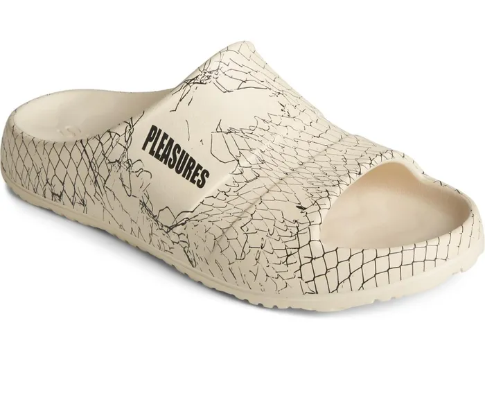 WomenMen Unisex Sperry X Pleasures Fence Float Slide Cream Sperry Sandals