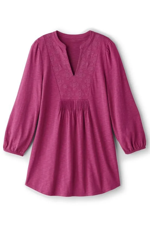Women Mikaela Embroidered 34 Sleeve Tunic Raspberry Radiance Soft Surroundings Tops Women Mikaela Embroidered 34 Sleeve Tunic Raspberry Radiance Soft Surroundings Tops