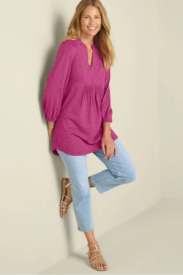 Women Mikaela Embroidered 34 Sleeve Tunic Raspberry Radiance Soft Surroundings Tops Women Mikaela Embroidered 34 Sleeve Tunic Raspberry Radiance Soft Surroundings Tops