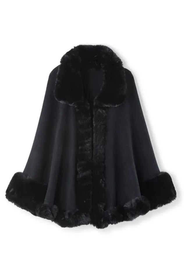 Women Mila Faux Fur Trim Cape Black Soft Surroundings Scarves and Wraps Women Mila Faux Fur Trim Cape Black Soft Surroundings Scarves and Wraps