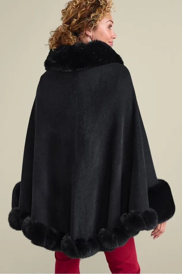 Women Mila Faux Fur Trim Cape Black Soft Surroundings Scarves and Wraps Women Mila Faux Fur Trim Cape Black Soft Surroundings Scarves and Wraps