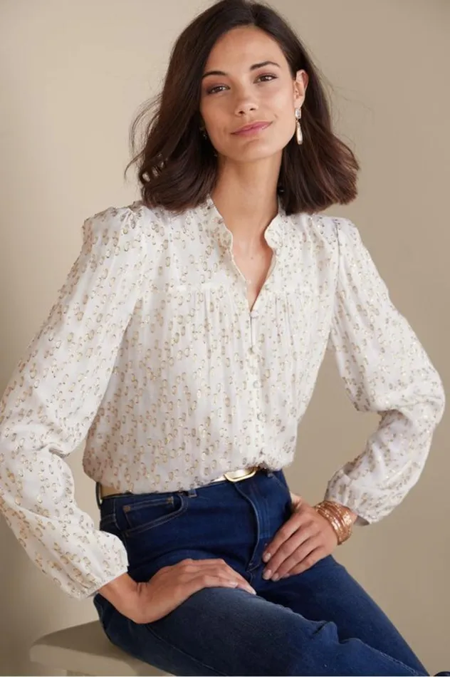 Women Mila Metallic Blouse Ivory Pearl Soft Surroundings Tops