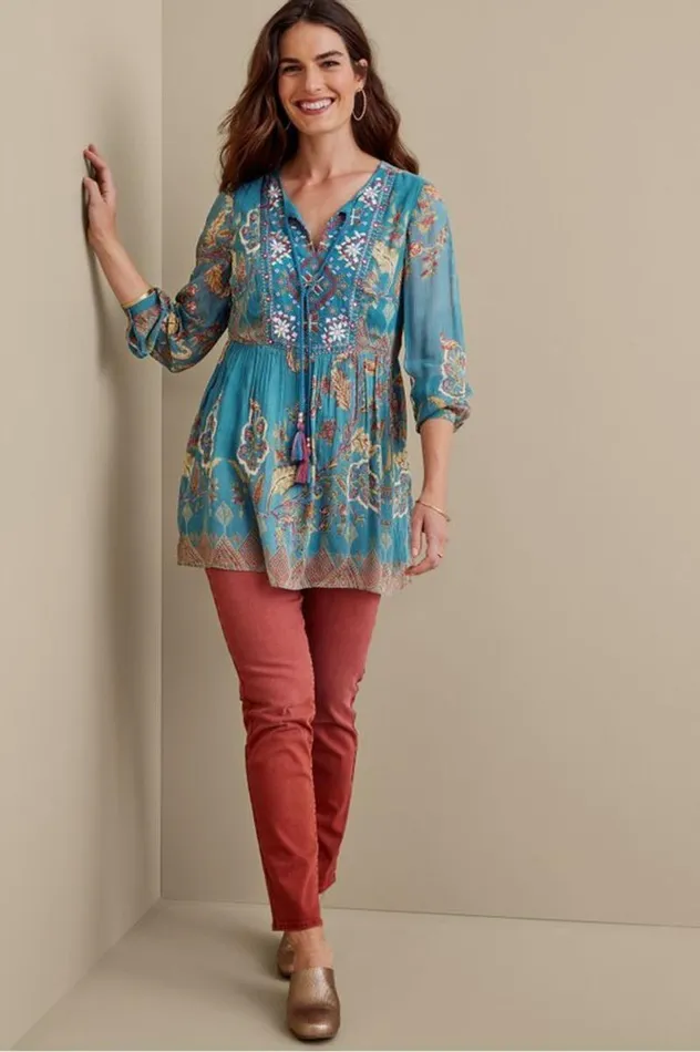 Women Mirapani Tunic Ayaletta Blue Soft Surroundings Tops Women Mirapani Tunic Ayaletta Blue Soft Surroundings Tops