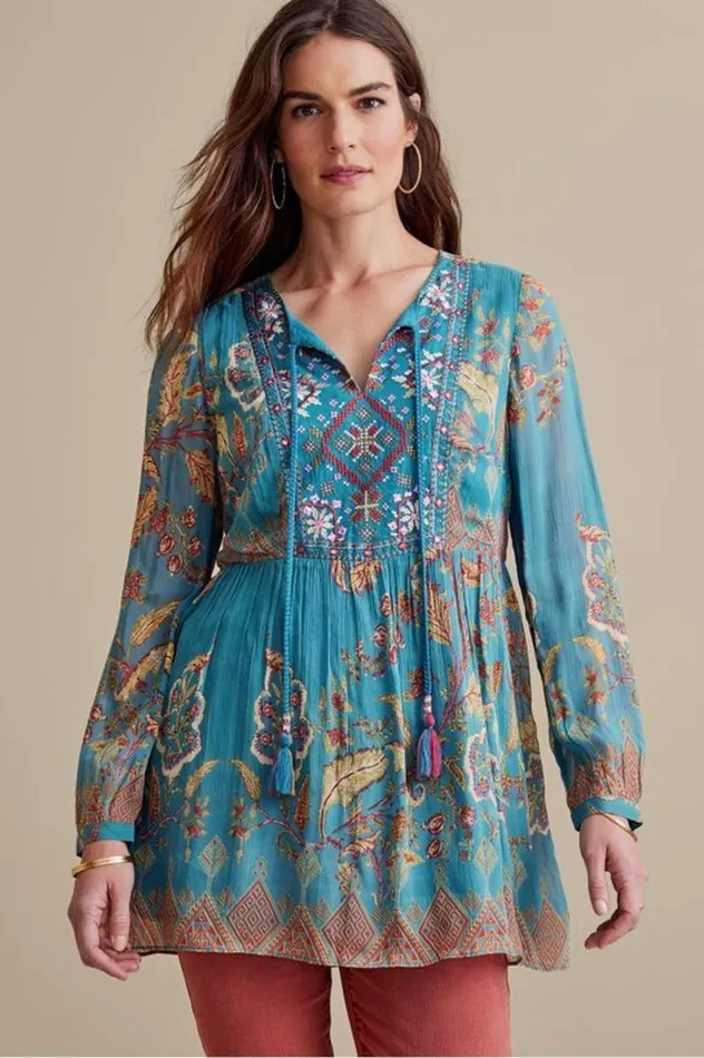 Women Mirapani Tunic Ayaletta Blue Soft Surroundings Tops Women Mirapani Tunic Ayaletta Blue Soft Surroundings Tops