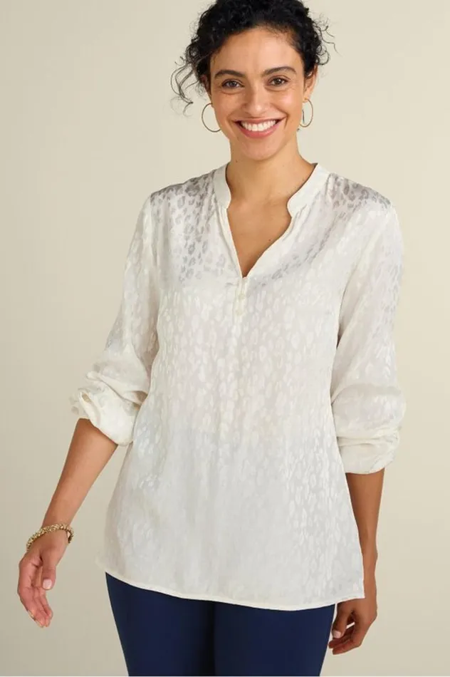 Women Mirasol Jacquard Tunic Ivory Pearl Soft Surroundings Tops