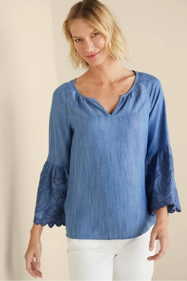 Women Misty Tencel Shirt Medium Wash Soft Surroundings Tops