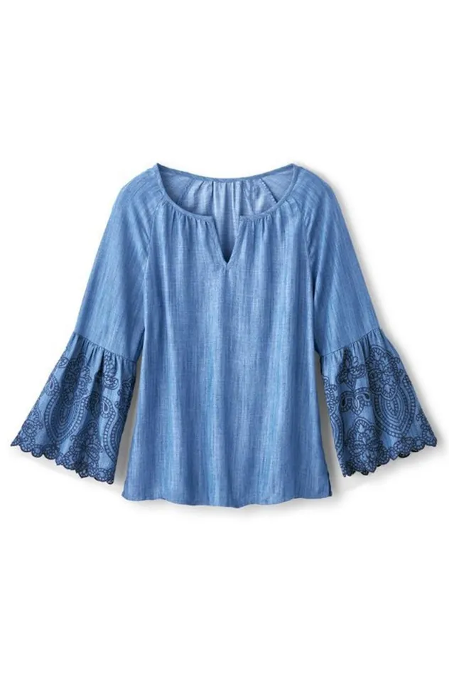 Women Misty Tencel Shirt Medium Wash Soft Surroundings Tops Women Misty Tencel Shirt Medium Wash Soft Surroundings Tops