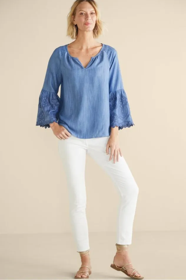 Women Misty Tencel Shirt Medium Wash Soft Surroundings Tops Women Misty Tencel Shirt Medium Wash Soft Surroundings Tops