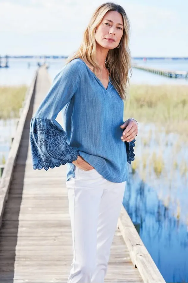 Women Misty Tencel Shirt Medium Wash Soft Surroundings Tops Women Misty Tencel Shirt Medium Wash Soft Surroundings Tops