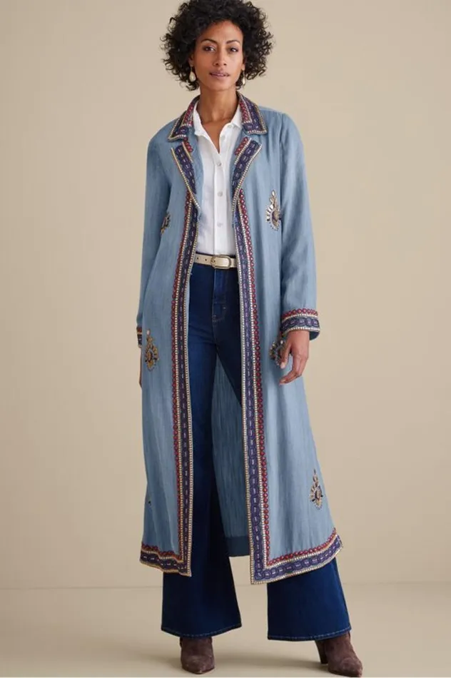 Women Morena Duster Denim Blue Soft Surroundings Toppers