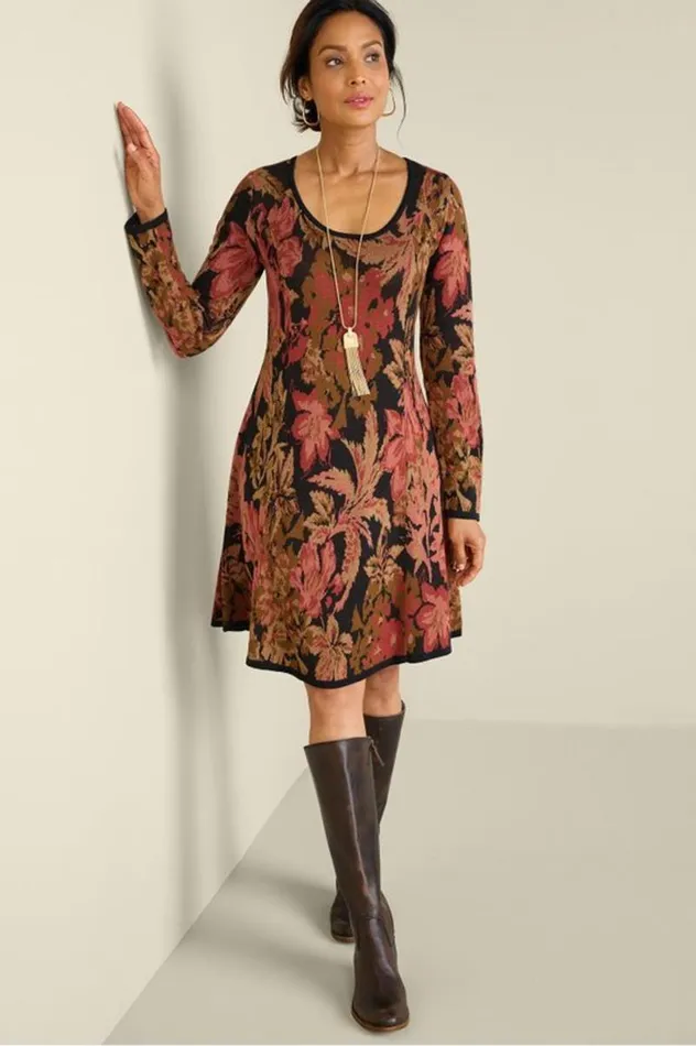 Women Nelia Jacquard Sweater Dress Savannah Garden Soft Surroundings Dresses