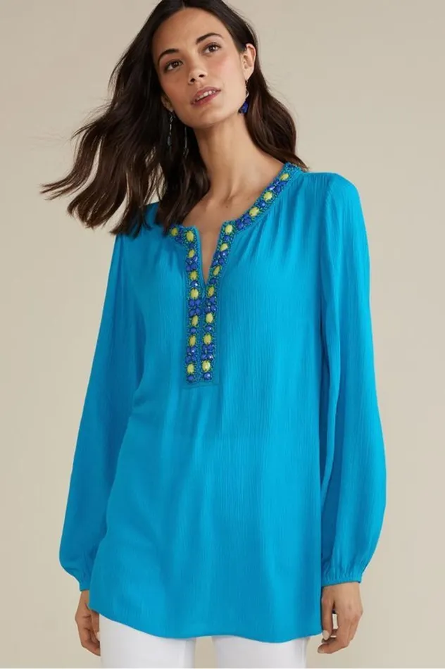 Women Nellie Gauze Tunic Blue Danube Soft Surroundings Tops