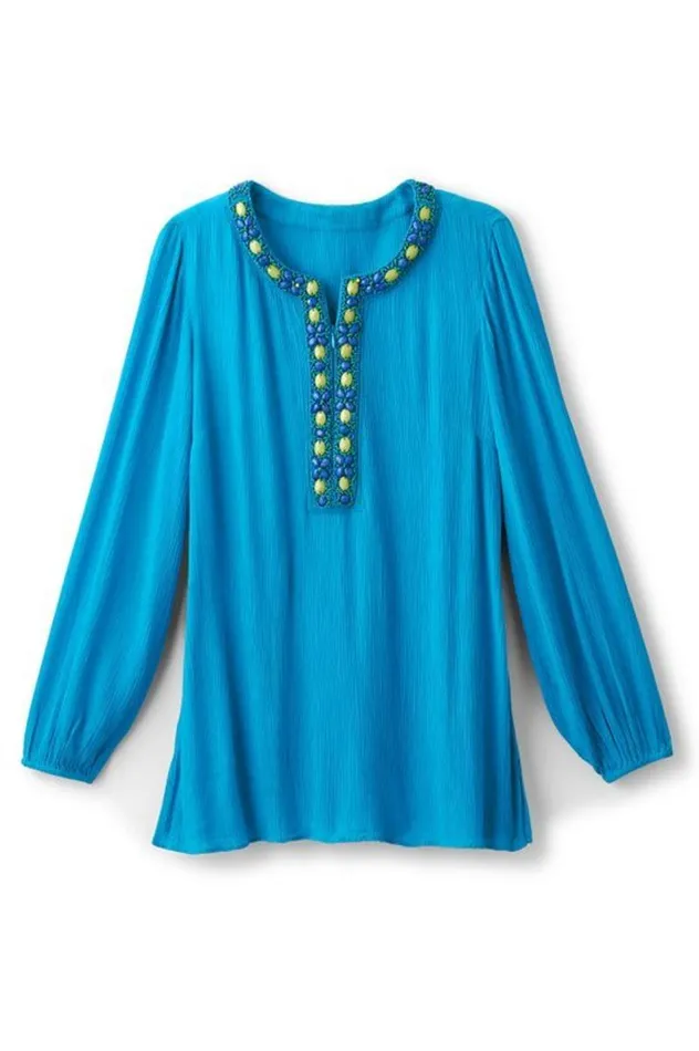 Women Nellie Gauze Tunic Blue Danube Soft Surroundings Tops Women Nellie Gauze Tunic Blue Danube Soft Surroundings Tops