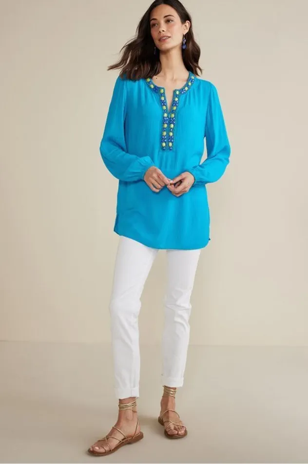 Women Nellie Gauze Tunic Blue Danube Soft Surroundings Tops Women Nellie Gauze Tunic Blue Danube Soft Surroundings Tops