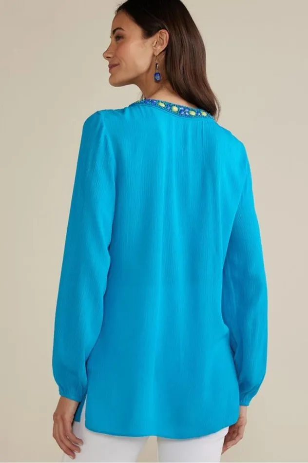 Women Nellie Gauze Tunic Blue Danube Soft Surroundings Tops Women Nellie Gauze Tunic Blue Danube Soft Surroundings Tops