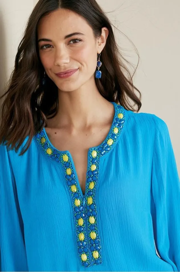 Women Nellie Gauze Tunic Blue Danube Soft Surroundings Tops Women Nellie Gauze Tunic Blue Danube Soft Surroundings Tops