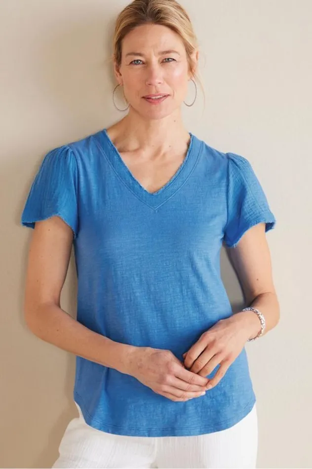 Women Philippa Gauze Sleeve Tee French Blue Soft Surroundings Tops
