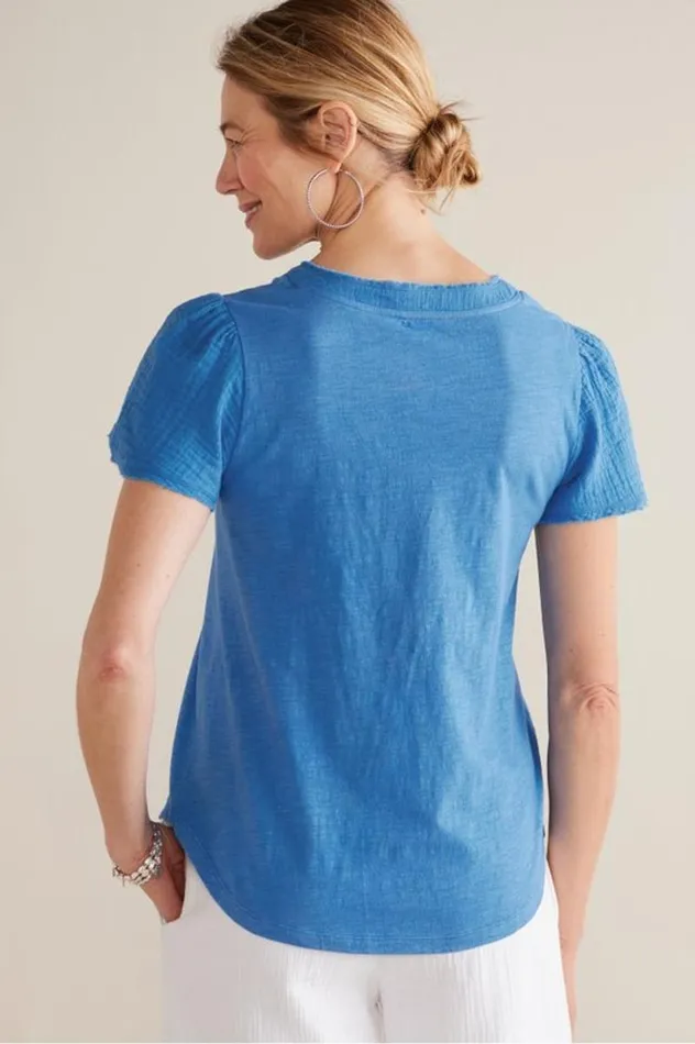 Women Philippa Gauze Sleeve Tee French Blue Soft Surroundings Tops Women Philippa Gauze Sleeve Tee French Blue Soft Surroundings Tops