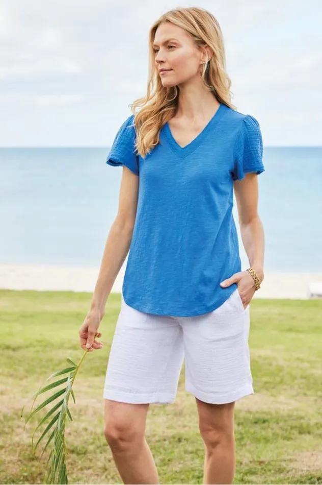 Women Philippa Gauze Sleeve Tee French Blue Soft Surroundings Tops Women Philippa Gauze Sleeve Tee French Blue Soft Surroundings Tops