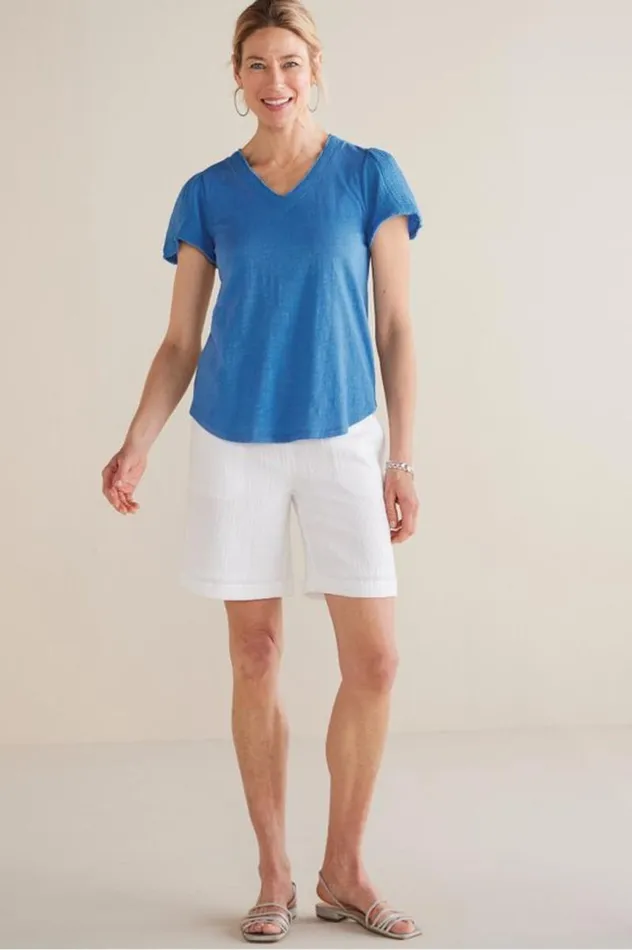 Women Philippa Gauze Sleeve Tee French Blue Soft Surroundings Tops Women Philippa Gauze Sleeve Tee French Blue Soft Surroundings Tops