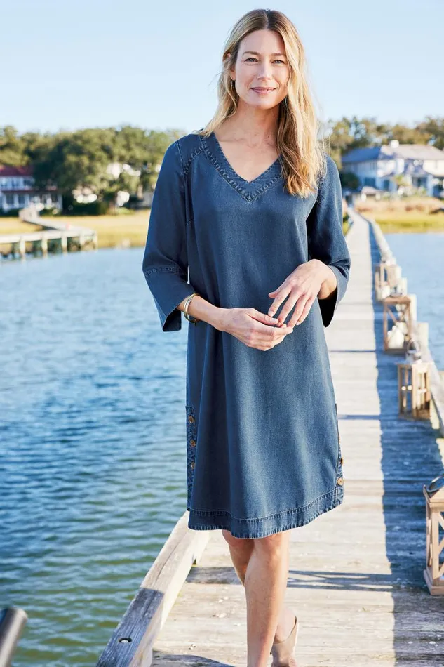 Women Positano Getaway Dress Denim Blue Soft Surroundings Dresses Women Positano Getaway Dress Denim Blue Soft Surroundings Dresses