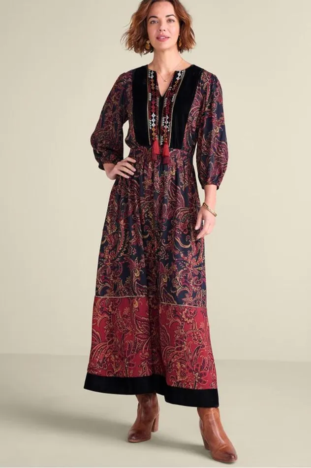 Women Quinn Maxi Dress Flowing Paisley Blackred Soft Surroundings Dresses