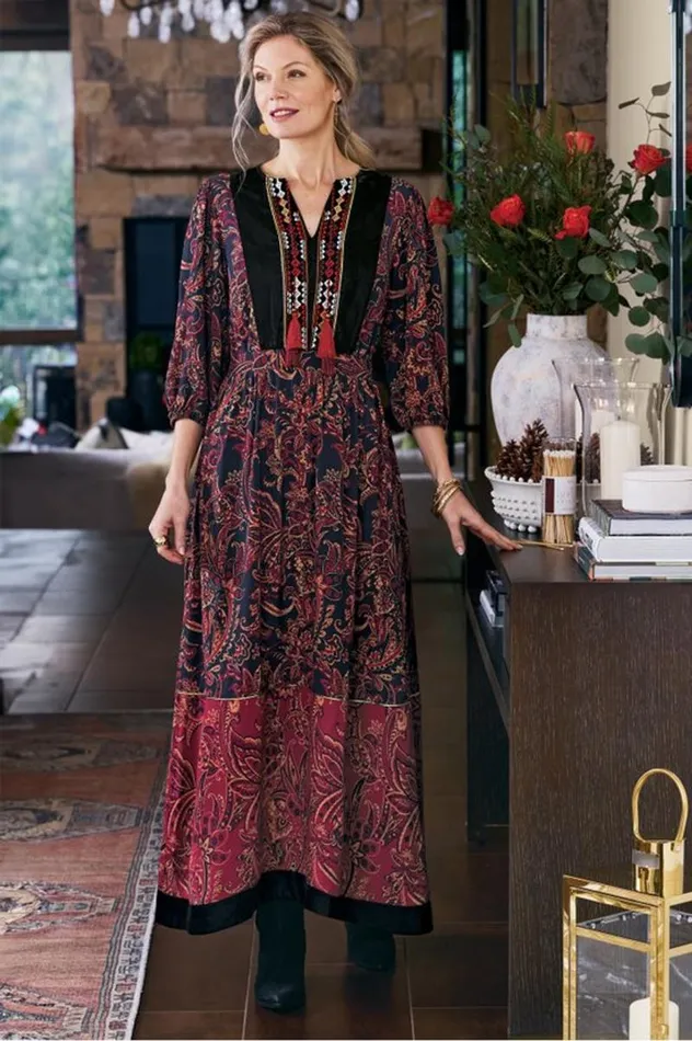 Women Quinn Maxi Dress Flowing Paisley Blackred Soft Surroundings Dresses Women Quinn Maxi Dress Flowing Paisley Blackred Soft Surroundings Dresses