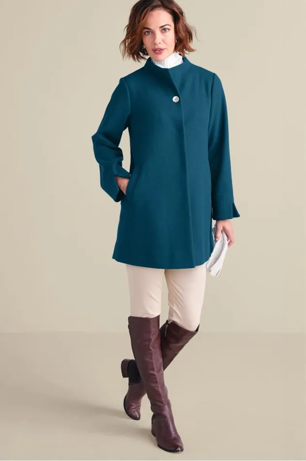 Women Rachel Swing Coat Sailor Blue Soft Surroundings Jackets and Coats