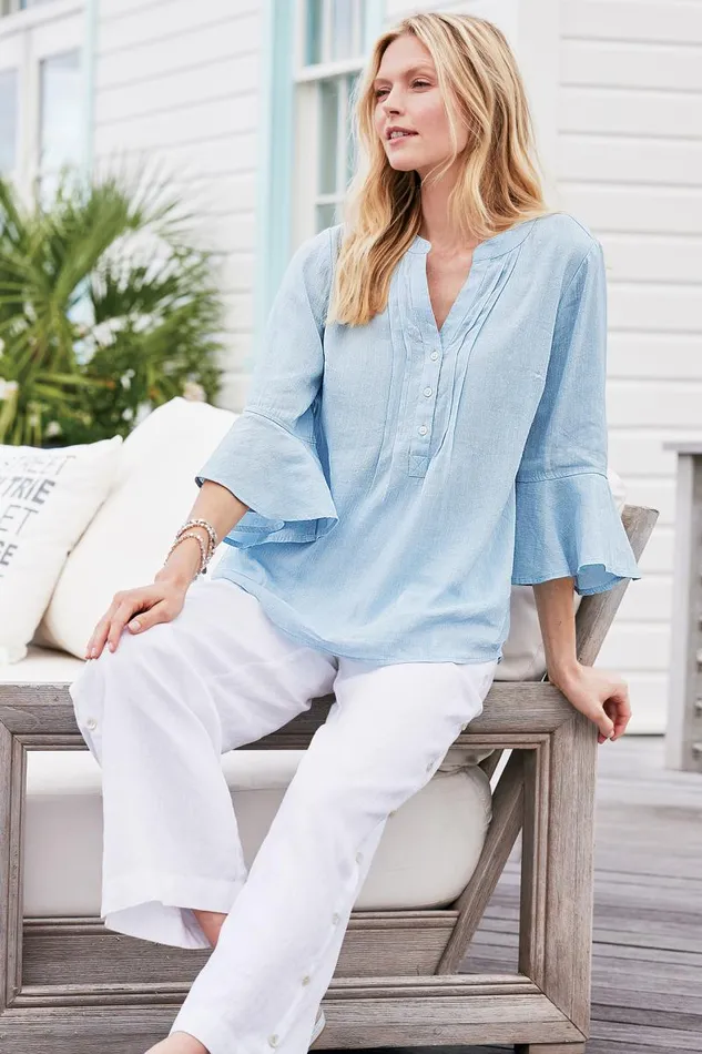 Women Raisa Linen Blend Top Blue Bell Soft Surroundings Tops Women Raisa Linen Blend Top Blue Bell Soft Surroundings Tops