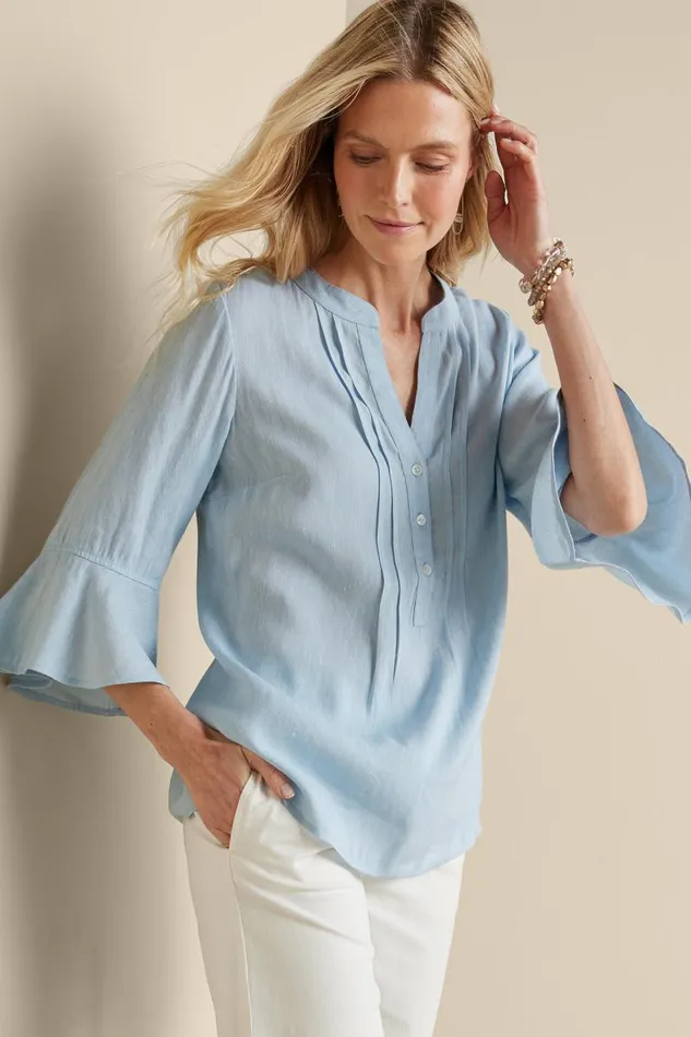 Women Raisa Linen Blend Top Blue Bell Soft Surroundings Tops Women Raisa Linen Blend Top Blue Bell Soft Surroundings Tops