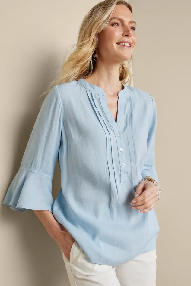 Women Raisa Linen Blend Top Blue Bell Soft Surroundings Tops Women Raisa Linen Blend Top Blue Bell Soft Surroundings Tops