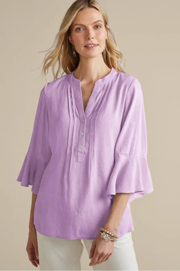Women Raisa Linen Blend Top Blue Bell Soft Surroundings Tops Women Raisa Linen Blend Top Blue Bell Soft Surroundings Tops