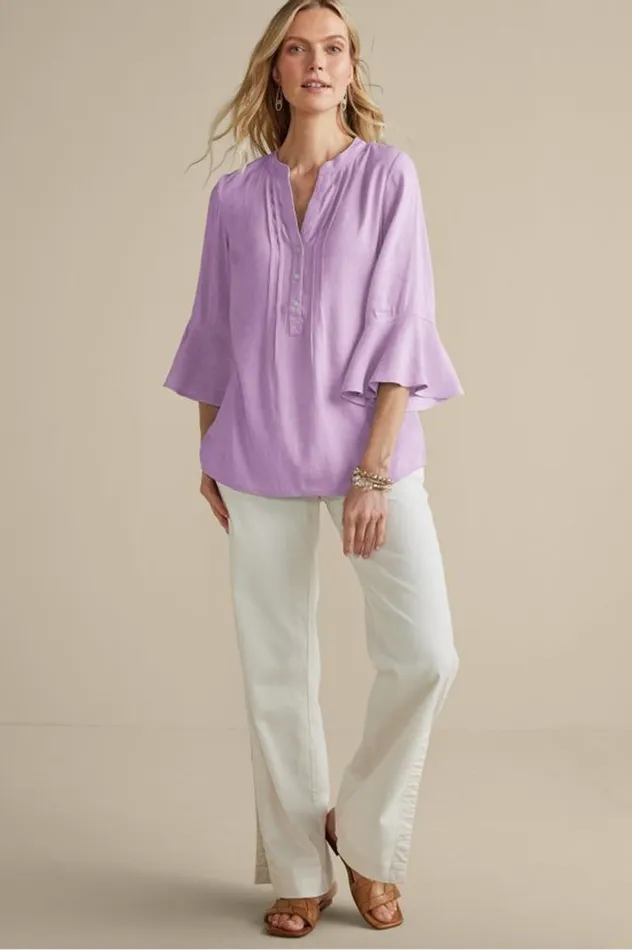 Women Raisa Linen Blend Top Blue Bell Soft Surroundings Tops Women Raisa Linen Blend Top Blue Bell Soft Surroundings Tops