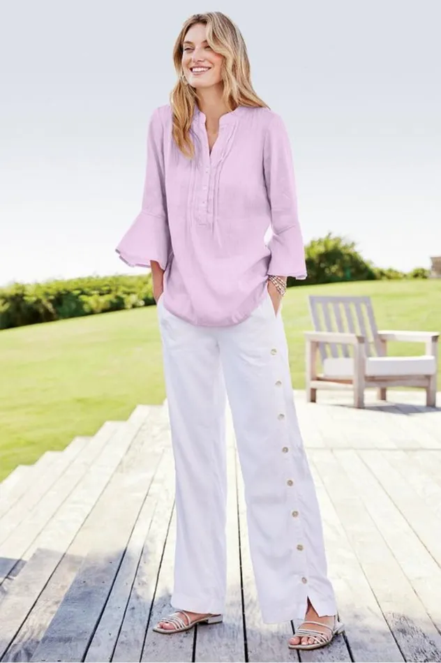 Women Raisa Linen Blend Top Blue Bell Soft Surroundings Tops Women Raisa Linen Blend Top Blue Bell Soft Surroundings Tops