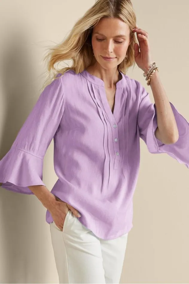 Women Raisa Linen Blend Top Blue Bell Soft Surroundings Tops Women Raisa Linen Blend Top Blue Bell Soft Surroundings Tops