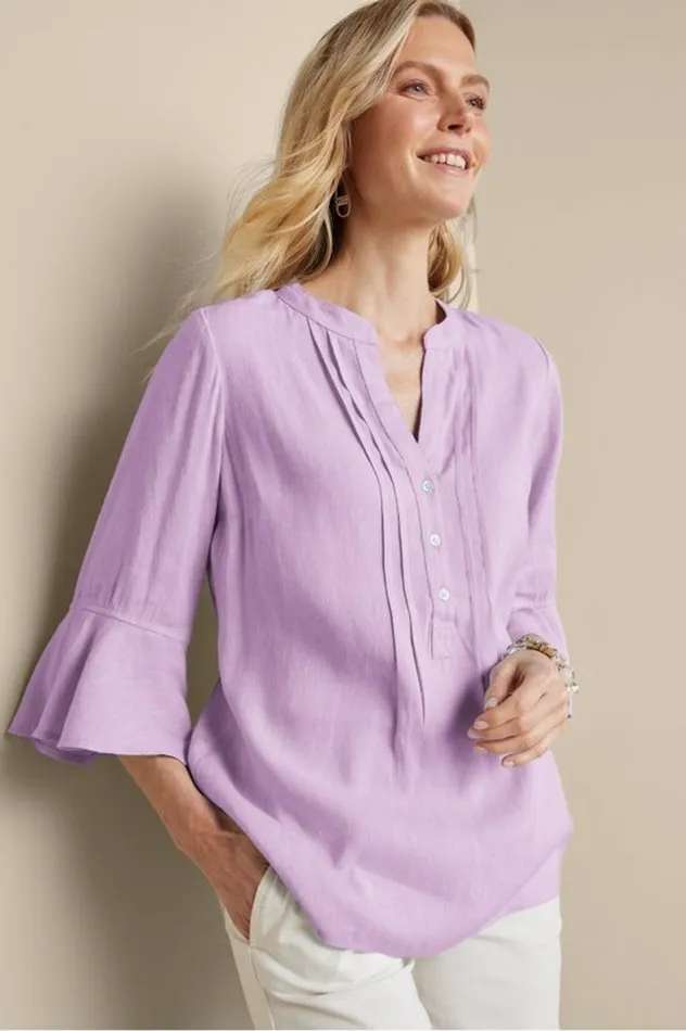 Women Raisa Linen Blend Top Blue Bell Soft Surroundings Tops Women Raisa Linen Blend Top Blue Bell Soft Surroundings Tops