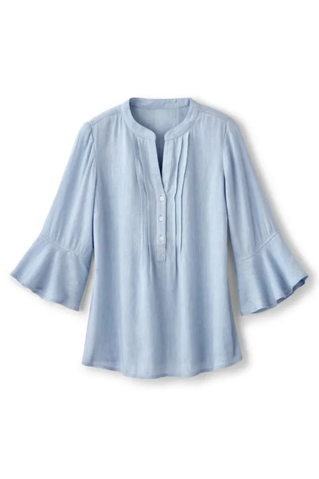 Women Raisa Linen Blend Top Blue Bell Soft Surroundings Tops Women Raisa Linen Blend Top Blue Bell Soft Surroundings Tops