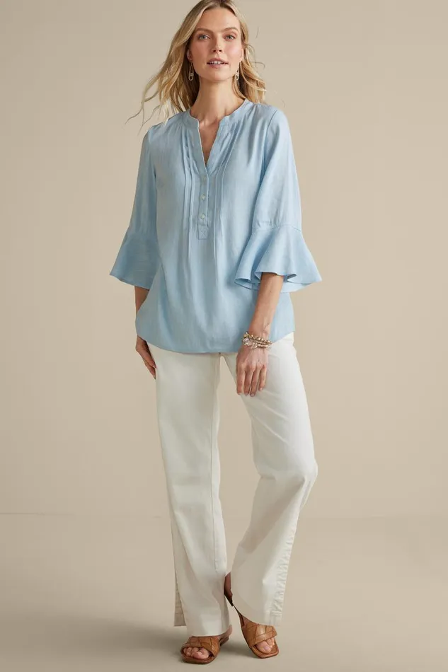 Women Raisa Linen Blend Top Blue Bell Soft Surroundings Tops Women Raisa Linen Blend Top Blue Bell Soft Surroundings Tops