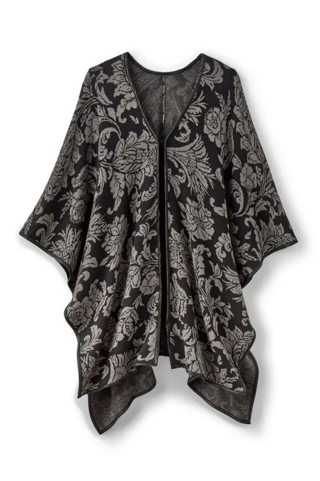 Women Rian Jacquard Ruana Neutral Floral Soft Surroundings Scarves and Wraps Women Rian Jacquard Ruana Neutral Floral Soft Surroundings Scarves and Wraps