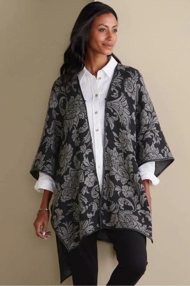 Women Rian Jacquard Ruana Neutral Floral Soft Surroundings Scarves and Wraps Women Rian Jacquard Ruana Neutral Floral Soft Surroundings Scarves and Wraps