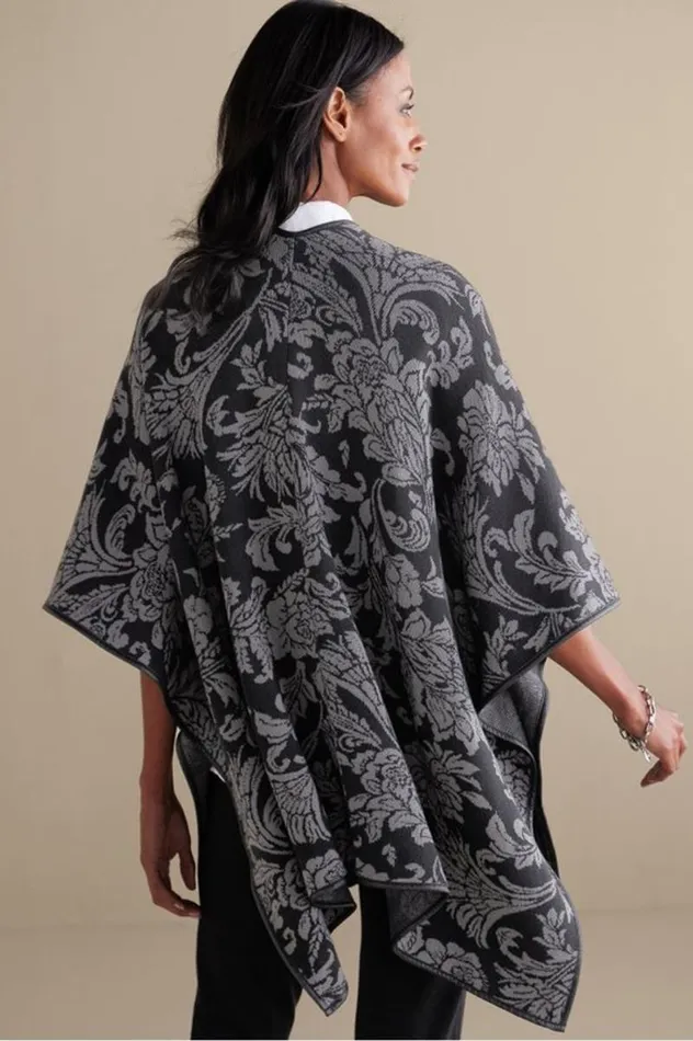 Women Rian Jacquard Ruana Neutral Floral Soft Surroundings Scarves and Wraps Women Rian Jacquard Ruana Neutral Floral Soft Surroundings Scarves and Wraps
