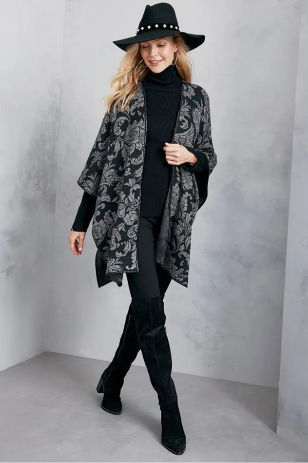 Women Rian Jacquard Ruana Neutral Floral Soft Surroundings Scarves and Wraps Women Rian Jacquard Ruana Neutral Floral Soft Surroundings Scarves and Wraps