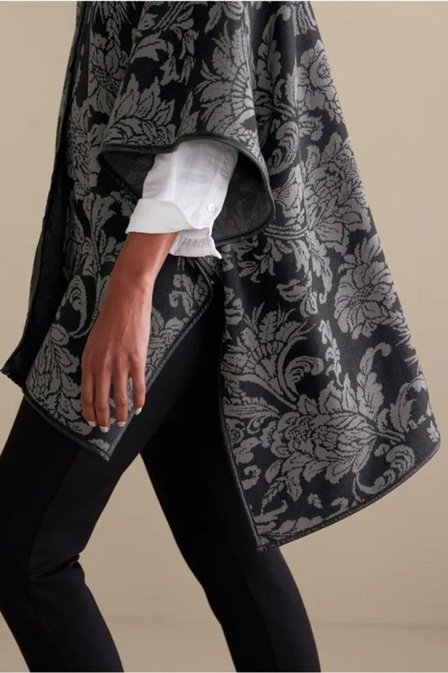 Women Rian Jacquard Ruana Neutral Floral Soft Surroundings Scarves and Wraps Women Rian Jacquard Ruana Neutral Floral Soft Surroundings Scarves and Wraps
