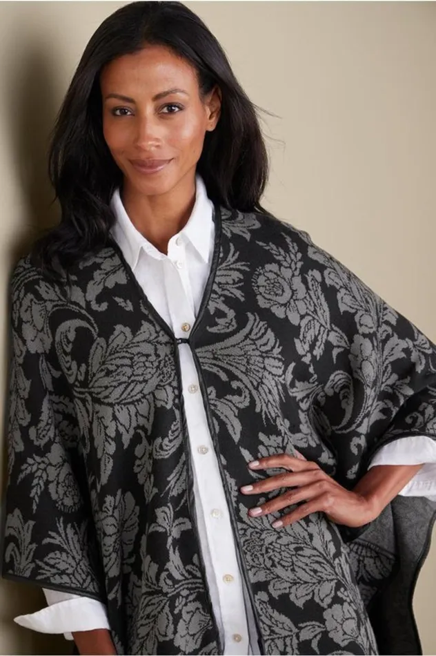Women Rian Jacquard Ruana Neutral Floral Soft Surroundings Scarves and Wraps Women Rian Jacquard Ruana Neutral Floral Soft Surroundings Scarves and Wraps