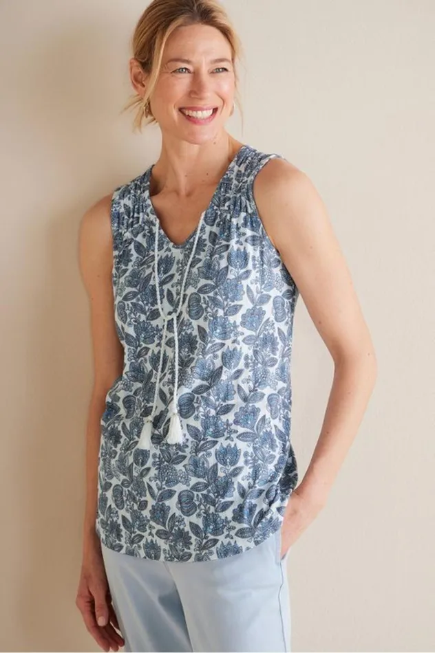 Women Roxie Printed Pointelle Tank Santa Cruz Ditsy White Soft Surroundings Tops
