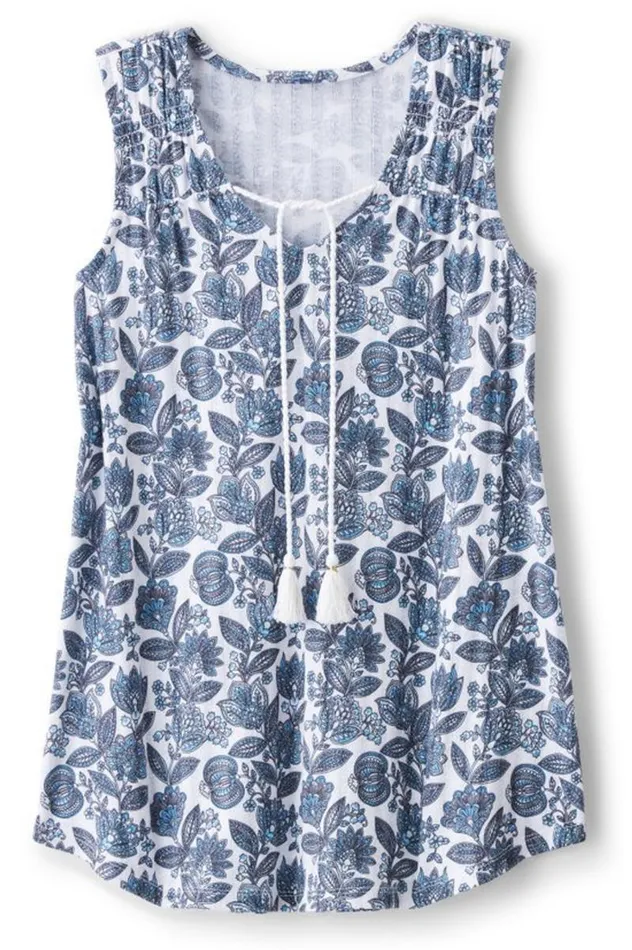 Women Roxie Printed Pointelle Tank Santa Cruz Ditsy White Soft Surroundings Tops Women Roxie Printed Pointelle Tank Santa Cruz Ditsy White Soft Surroundings Tops