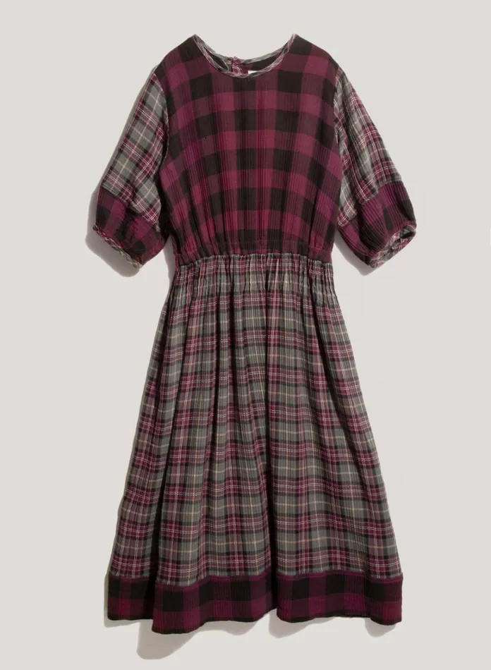 Womens Dresses YMC Garden Check Dress Burgundy Multi