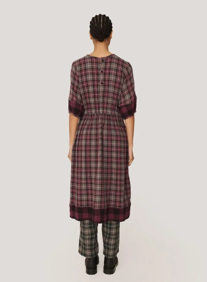 Womens Dresses YMC Garden Check Dress Burgundy Multi