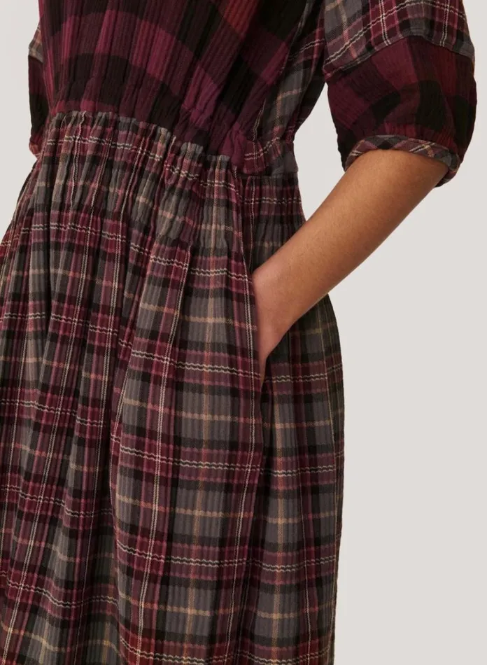 Womens Dresses YMC Garden Check Dress Burgundy Multi