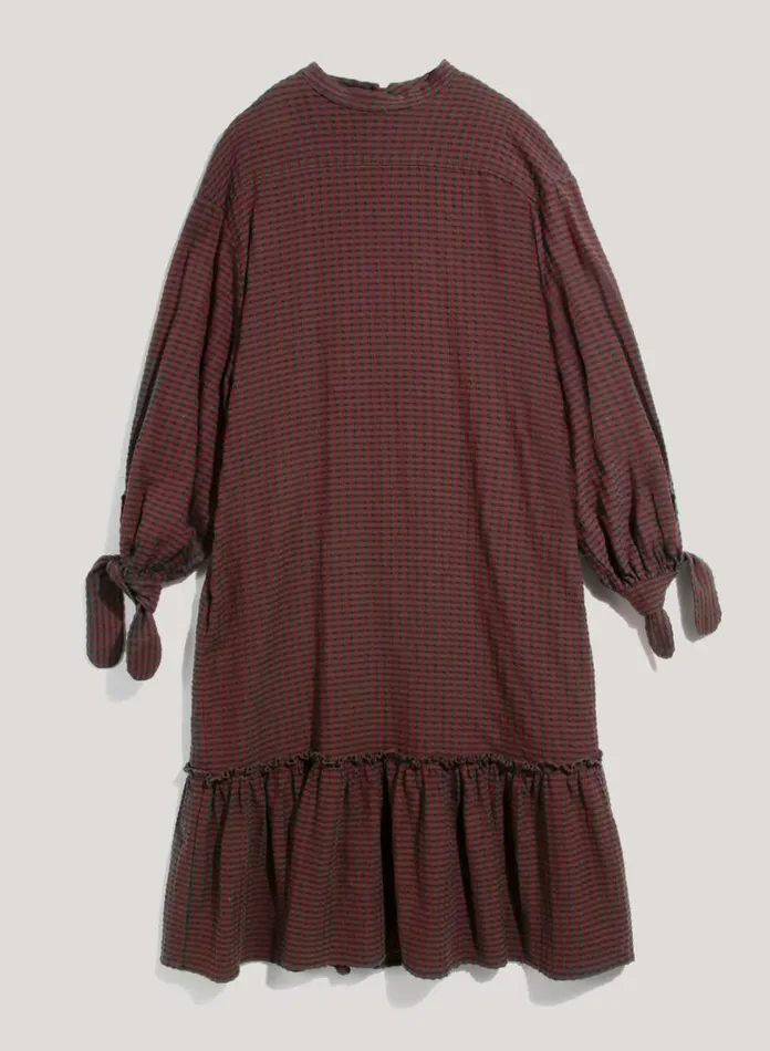 Womens Dresses YMC Rushmore Seersucker Check Dress Burgundy Multi